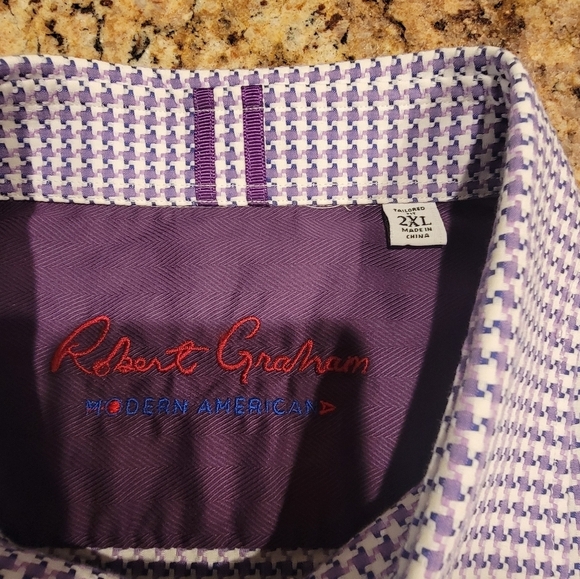 Robert Graham Purple Houndstooth Long Sleeve Button Up Men's Size 2XL - Picture 8 of 8